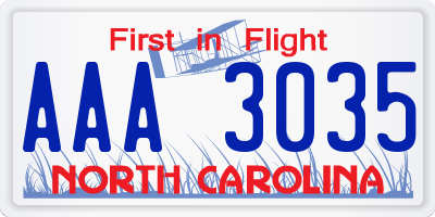 NC license plate AAA3035