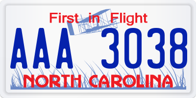 NC license plate AAA3038