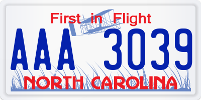 NC license plate AAA3039