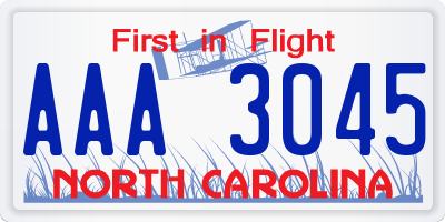 NC license plate AAA3045