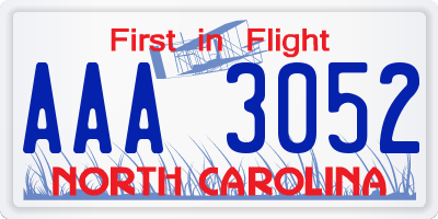 NC license plate AAA3052