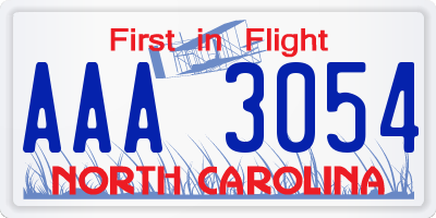 NC license plate AAA3054