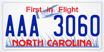 NC license plate AAA3060