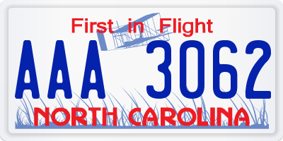 NC license plate AAA3062