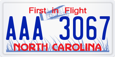 NC license plate AAA3067