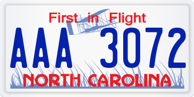 NC license plate AAA3072