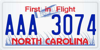 NC license plate AAA3074