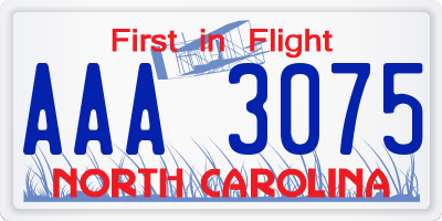 NC license plate AAA3075