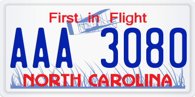 NC license plate AAA3080