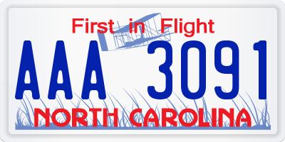 NC license plate AAA3091