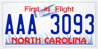 NC license plate AAA3093