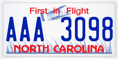 NC license plate AAA3098