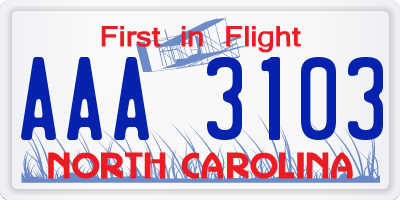 NC license plate AAA3103