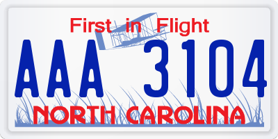 NC license plate AAA3104