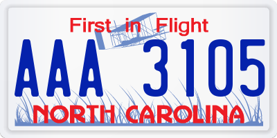 NC license plate AAA3105