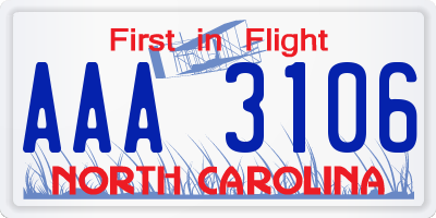 NC license plate AAA3106