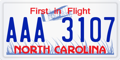 NC license plate AAA3107