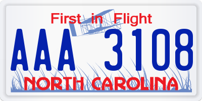 NC license plate AAA3108