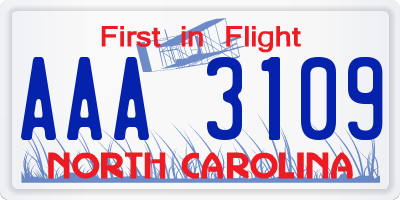 NC license plate AAA3109