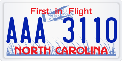 NC license plate AAA3110