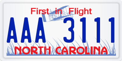 NC license plate AAA3111