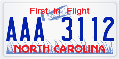 NC license plate AAA3112