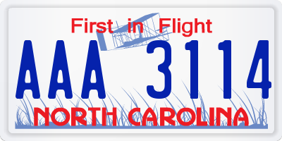 NC license plate AAA3114