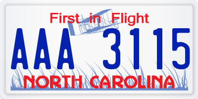 NC license plate AAA3115
