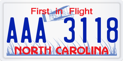 NC license plate AAA3118