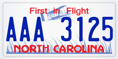 NC license plate AAA3125