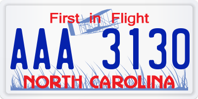 NC license plate AAA3130