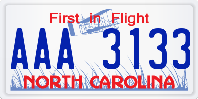 NC license plate AAA3133