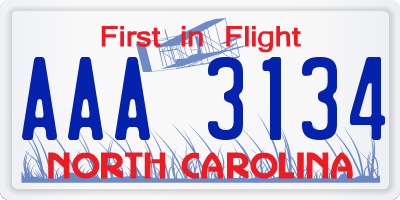 NC license plate AAA3134
