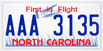 NC license plate AAA3135