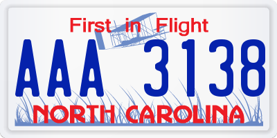 NC license plate AAA3138