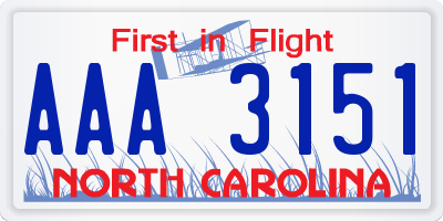 NC license plate AAA3151