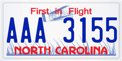 NC license plate AAA3155