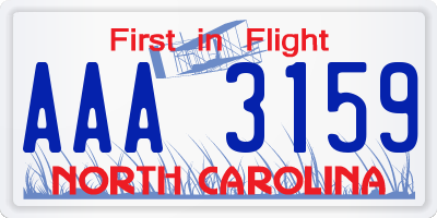 NC license plate AAA3159