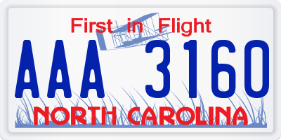 NC license plate AAA3160