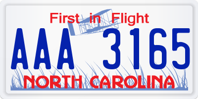 NC license plate AAA3165
