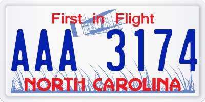 NC license plate AAA3174