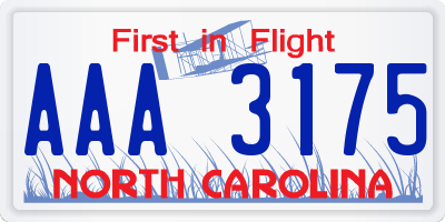 NC license plate AAA3175