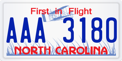NC license plate AAA3180