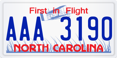 NC license plate AAA3190