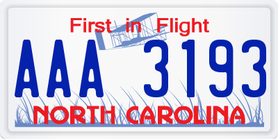 NC license plate AAA3193