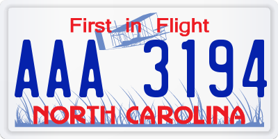 NC license plate AAA3194