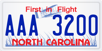 NC license plate AAA3200