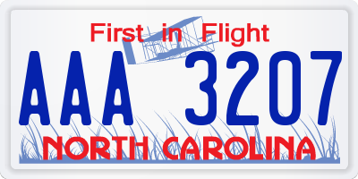 NC license plate AAA3207