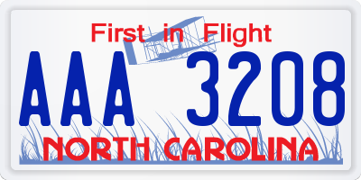 NC license plate AAA3208