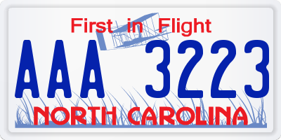 NC license plate AAA3223